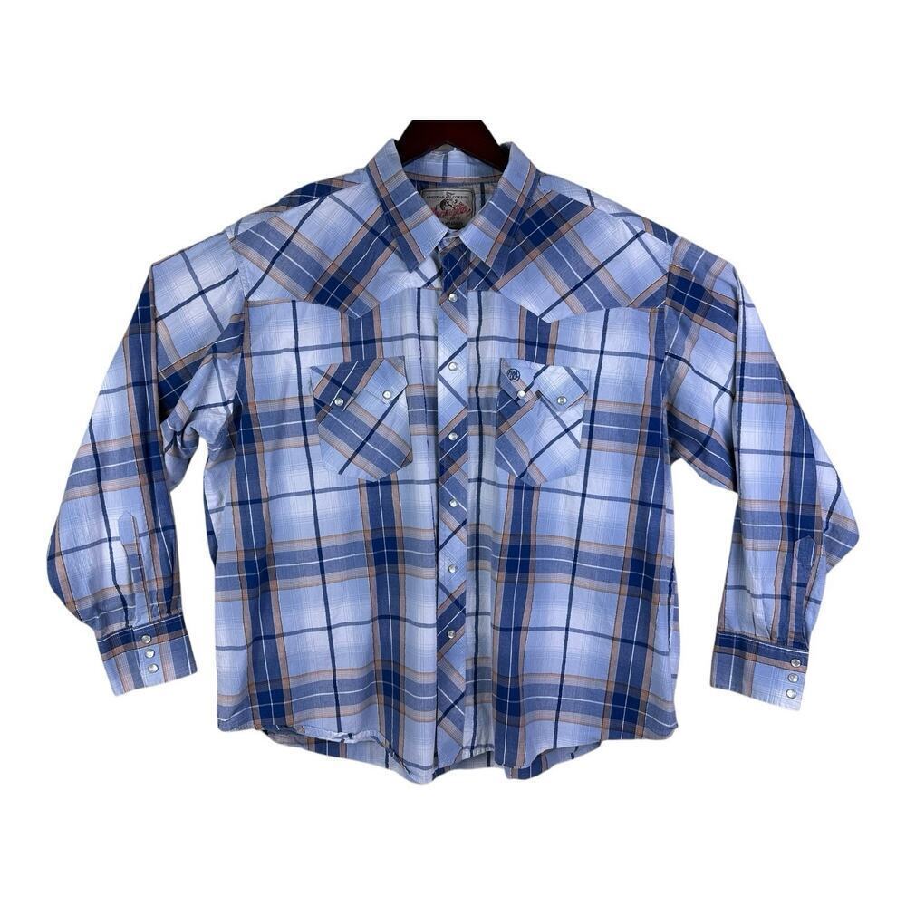 Vintage American Cowboys Choose Wrangler Western Pearl Snap Plaid Shirt Mens XXL